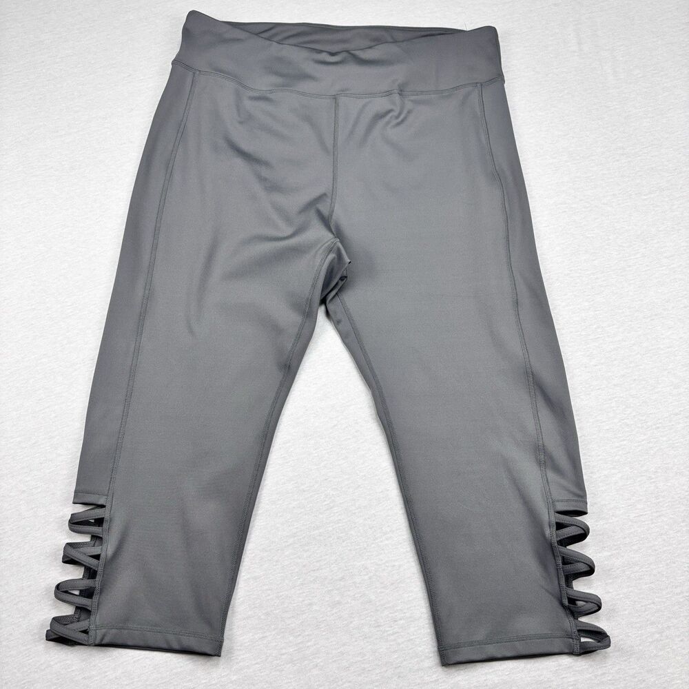 Womens Leggings 3XL Gray Capri Strappy Ankle Yoga Workout Cropped